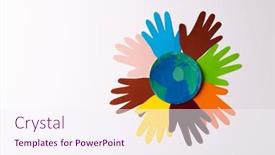  Presentation with humanitarian aid - Theme with paper-cut-out-of-multi background and a sky blue colored foreground