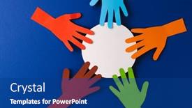  Presentation with humanitarian - PPT theme consisting of paper-cut-out-of-multi background and a ocean colored foreground