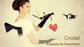  Presentation with birdcage - PPT theme having paper dress holding birdcage background and a lemonade colored foreground