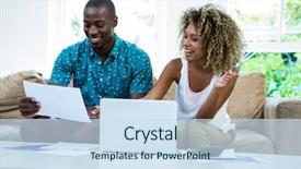  Presentation with living room - Amazing slides having paper electronic - happy couple checking bills while backdrop and a sky blue colored foreground