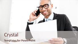  Presentation with smart - Slide deck with paper electronic - smart happy usinessman using mobile background and a sky blue colored foreground