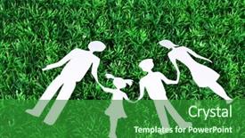  Presentation with grass texture on green - Beautiful PPT theme featuring father field concept friendly - paper family lying on green backdrop and a forest green colored foreground
