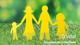  Presentation with family values - Presentation theme having paper family on green grass background and a seafoam green colored foreground