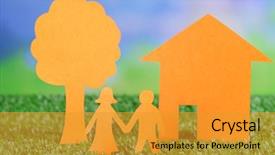  Presentation with green watercolor paper texture - Cool new PPT theme with paper family on green grass backdrop and a gold colored foreground