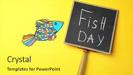  Presentation with celebration - Colorful PPT theme enhanced with paper fish and chalkboard backdrop and a yellow colored foreground