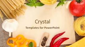  Presentation with spaghetti - Cool new presentation theme with paper for recipes spaghetti with vegetables and spices on sacking background backdrop and a lemonade colored foreground