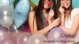  Presentation with girl scouts explorer summer - Slide set featuring paper glasses and air balloons background and a coral colored foreground