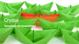  Presentation with green color - PPT layouts enhanced with paper green boats with one different color background and a shamrock green colored foreground