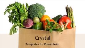  Presentation with grocery bag - PPT layouts consisting of paper grocery bag with fruits background and a coral colored foreground