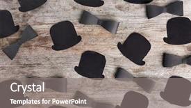  Presentation with fixing his black bow tie - PPT layouts with paper hats and bow ties background and a gray colored foreground
