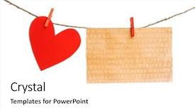  Presentation with hang - Audience pleasing slide set consisting of paper heart and empty sheet hang on cord isolated on white background backdrop and a white colored foreground