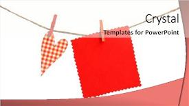  Presentation with hang - Presentation design enhanced with paper heart and empty sheet hang on cord isolated on white background background and a cream colored foreground