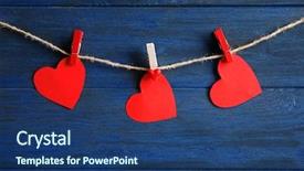  Presentation with hearts - Beautiful PPT theme featuring paper hearts hanging on rope backdrop and a ocean colored foreground