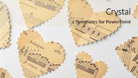  Presentation with music hearts - Audience pleasing PPT theme consisting of paper hearts with notes backdrop and a lemonade colored foreground