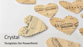  Presentation with music hearts - Slide set having paper hearts with notes background and a soft green colored foreground