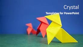  Presentation with hen - Slides having paper-hen-origami-over-green background and a ocean colored foreground