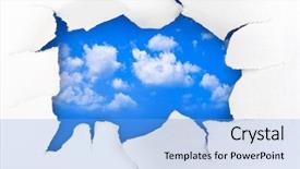  Presentation with freedom - Audience pleasing PPT theme consisting of paper hole and sky - freedom backdrop and a light blue colored foreground