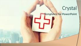  Presentation with white house - Slides consisting of paper house with red cross background and a sky blue colored foreground