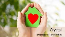  Presentation with green real estate - Amazing slide set having paper house with red heart backdrop and a coral colored foreground