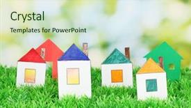  Presentation with green - PPT theme with home buying selling - paper houses on green background background and a soft green colored foreground