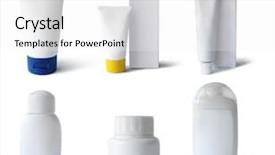  Presentation with packs - Theme featuring paper industry - cosmetics medical packs and containers background and a white colored foreground