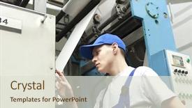  Presentation with newspaper - Audience pleasing PPT layouts consisting of paper industry - young man in cap working backdrop and a sky blue colored foreground