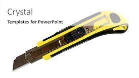  Presentation with yellow paper - Cool new presentation theme with paper-knife-with-yellow-grip backdrop and a white colored foreground