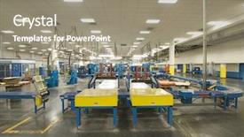  Presentation with factory machine - PPT theme consisting of paper machine - interior view of a newspaper background and a gray colored foreground