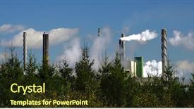  Presentation with pulp paper industry - Colorful presentation theme enhanced with paper mill smokestacks backdrop and a tawny brown colored foreground