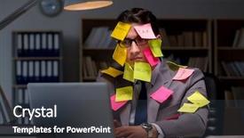  Presentation with late - Presentation design featuring paper note - businessman staying late to sort background and a tawny brown colored foreground