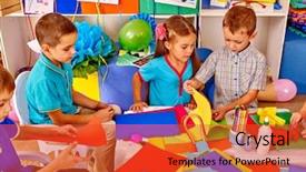  Presentation with children of color - Beautiful presentation theme featuring paper on table in school backdrop and a red colored foreground