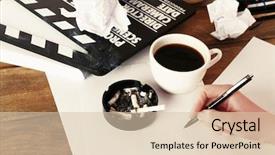  Presentation with clapper - Presentation with paper on wooden background background and a lemonade colored foreground