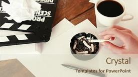  Presentation with clapper - Slide deck featuring paper on wooden background background and a lemonade colored foreground