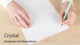  Presentation with pen - Amazing PPT layouts having paper on wooden table background backdrop and a lemonade colored foreground