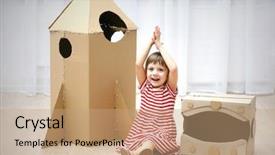  Presentation with outer space galaxy astronaut - PPT theme consisting of paper packaging - little cute girl playing background and a coral colored foreground