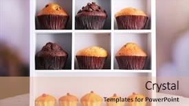  Presentation with rustic wood wooden frame - Cool new presentation with paper packaging - tasty muffins on wooden shelves backdrop and a coral colored foreground