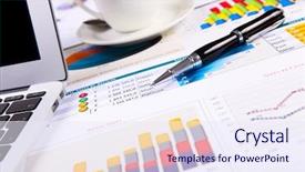  Presentation with spreadsheet data and business charts - Slides enhanced with paper pencil - graphs charts business table background and a sky blue colored foreground