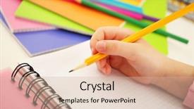  Presentation with colourful kids drawing - Slide deck with paper pencil - kids hands drawing on notebook background and a soft green colored foreground