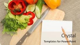  Presentation with notebook paper - Theme having paper pencil - place for cooking vegetables vegetables background and a lemonade colored foreground