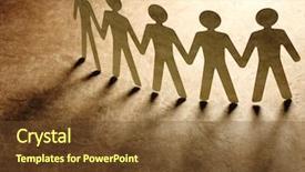  Presentation with cutout paper people standing around globe holding hands - Beautiful PPT layouts featuring paper people holding hands teamwork backdrop and a tawny brown colored foreground