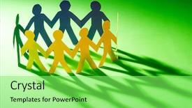  Presentation with chain - Beautiful presentation featuring paper people in teamworking concept backdrop and a seafoam green colored foreground