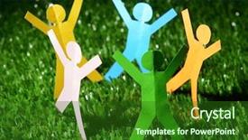  Presentation with organization - Presentation theme having paper people on green grass background and a forest green colored foreground