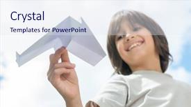  Presentation with paper boat children play - Audience pleasing PPT theme consisting of paper plane in nature backdrop and a sky blue colored foreground