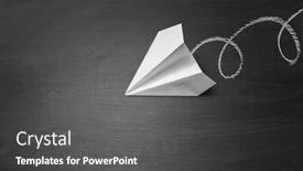 Presentation with plane - Audience pleasing presentation design consisting of paper-plane-on-blackboard-background backdrop and a dark gray colored foreground