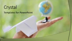  Presentation with world flags and globe - Presentation theme having paper plane traveling to globe background and a mint green colored foreground