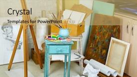  Presentation with workshop - Presentation theme having paper plate - art workshop background and a yellow colored foreground