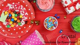  Presentation with sweet sixteen birthday - PPT theme consisting of paper plate - bright birthday background with sweets background and a red colored foreground