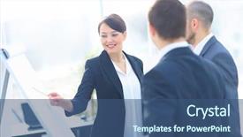  Presentation with executive performance evaluation - Beautiful slides featuring paper presentation - portrait of executive businesswoman presenting backdrop and a ocean colored foreground