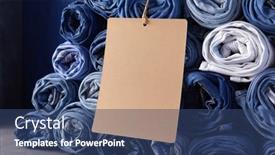  Presentation with jeans blue denim texture - PPT theme having paper-price-tag-label background and a ocean colored foreground