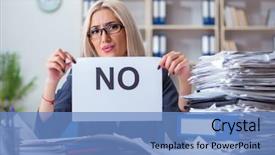  Presentation with desk - Presentation having paper reply - businesswoman with message in office background and a teal colored foreground